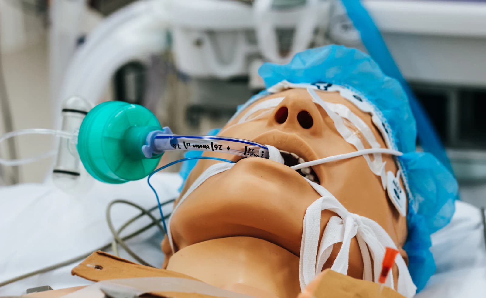 CPR training mannequin on a table used for hands-on practice sessions